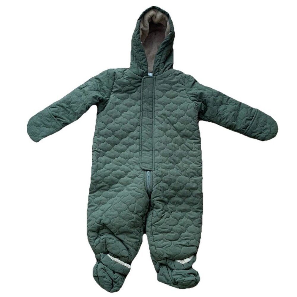 First Impressions Olive Green Quilted Sherpa Lined One Piece Snowsuit 24 Months
